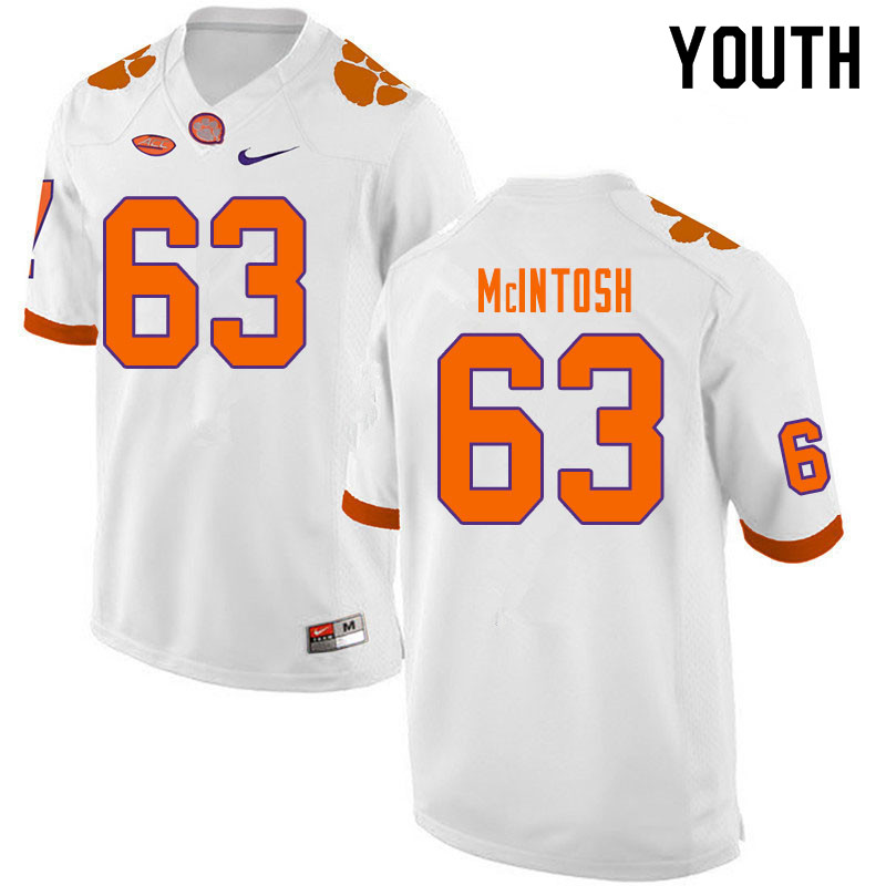 Youth #63 Zac McIntosh Clemson Tigers College Football Jerseys Sale-White - Click Image to Close